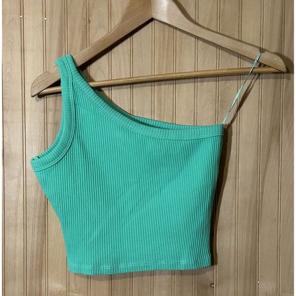 Zara Girl's Asymmetric One Shoulder Ribbed Top Green Size 9-10 - Picture 1 of 5
